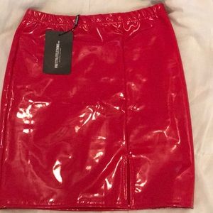 Red Latex Mini Skirt